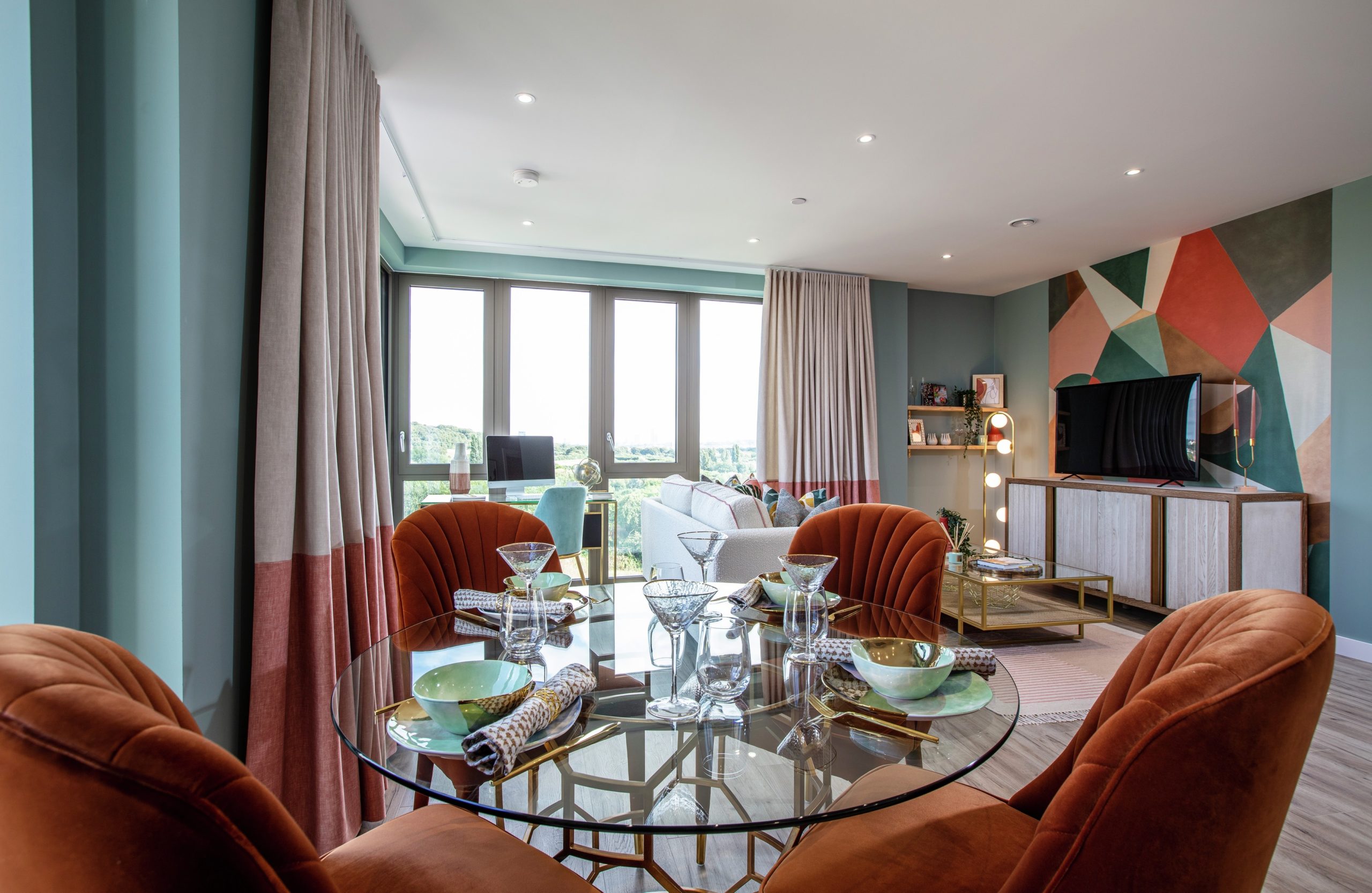 dining and colourful living room